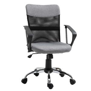 Vinsetto Silla de Oficina Ergonómica Silla de Escritorio Basculante y Giratoria con Altura Ajustable del Asiento Reposabrazos y Ruedas 60x66x91-101 cm Gris