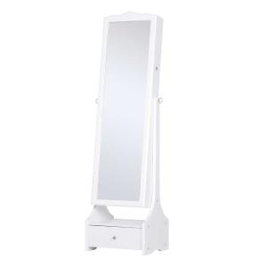 HOMCOM Espejo Joyero de Pie Armario de Joyerías con Luces LED Cerradura Cajones Espejo y Tablero Interior Abatible para Comésticos 45x36x150cm