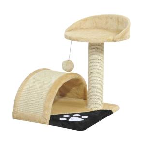 PawHut Árbol Rascador para Gatos Pequeño Altura 40 cm de 2 Niveles con Poste Tablero para Rascar Plataformas y Juguete de Bola Colgante 35,5x37x46 cm Beige