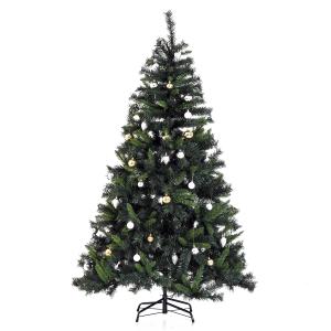 HOMCOM Árbol de Navidad Artificial grande con adornos y luces LED verde Árbol 180cm con Soporte 745 Ramas 200 Luces LED