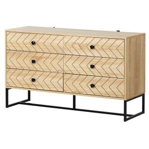 HOMCOM Mueble Auxiliar salón Cajonera Cómoda Muebles con 6 Cajones Deslizables Mesilla de Noche Organizador Almacenaje Oficina 120x39,5x71cm Madera Natural