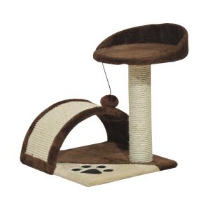 PawHut Árbol Rascador para Gatos Pequeño Altura 40 cm de 2 Niveles con Poste Tablero para Rascar Plataformas y Juguete de Bola Colgante 35,5x37x46 cm Marrón