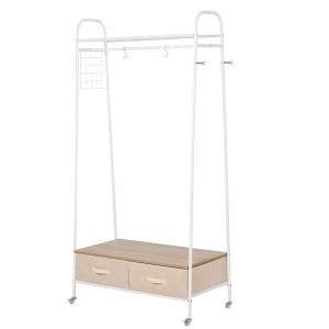 HOMCOM Perchero Metálico con Ruedas Colgador para Ropa con Riel Estantes Cajones para Organizar Ropa Bolsos Zapatos para Hogar Vestidor Pasillo 99x47x185cm