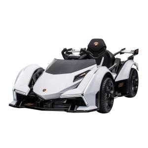HOMCOM Coche Eléctrico Lamborghini para Niños de +3 Años 12V con Mando a Distancia Faros Luz LED Música MP3 USB y Apertura de Puerta 117x66x50 cm Blanco