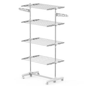 HomCom Tendedero de Ropa tipo Colgador Móvil Blanco y Acero Inoxidable (80-142)x55x172 cm