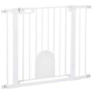 PawHut Barrera de Seguridad de Perros Mascotas para Escaleras y Puertas 75-103 cm con 2 Extensiones Cierre Automático y Sistema de Doble Bloqueo Acero Blanco