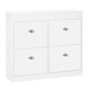 HOMCOM Mueble Zapatero de 4 Puertas Zapatero Estrecho con Estantes Ajustables y Extraíbles Capacidad de 16 Pares para Pasillo Entrada Recibidor 98x24x83 cm Blanco