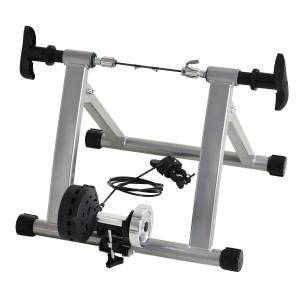 HOMCOM Rodillo de Bicicleta 5 Niveles de Resistencia Cicloentrenador Entrenamiento de Acero 54,5x42,2x39,1cm Plata