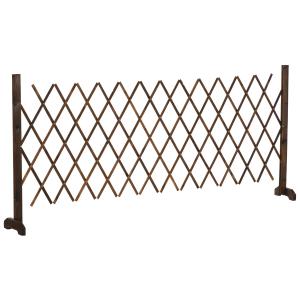 Outsunny Valla de Madera Extensible 37-225x30x106 cm Barrera de Seguridad para Perros Retráctil Multiusos para Decoración Césped Jardín Patio Marrón Carbonizado