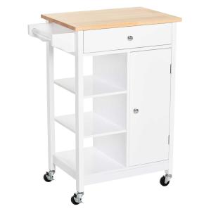 HOMCOM Carrito de Cocina Carro de Servicio Multifuncional con 1 Cajón 1 Armario 3 Estantes Abiertos para Almacenamiento 66x39,5x86,5 cm Blanco
