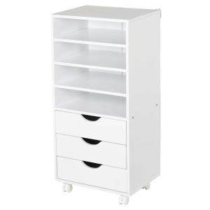 Vinsetto Mueble Auxiliar para Oficina Estudio Gran Espacio de Almacenaje con 3 Cajones 4 Estantes Abiertos 4 Ruedas 40x30x83 cm Blanco