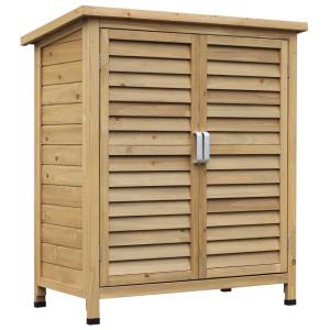 Outsunny Caseta de Jardín de Madera Armario Cobertizo Exterior con Estantes Techo Asfáltico y Puertas de Persiana para Almacenamiento de Herramientas 87x46,5x96,5 cm Natural