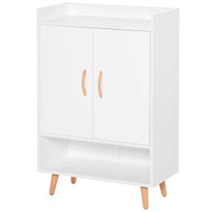 HOMCOM Mueble Zapatero de 2 Puertas Moderno Armario Auxiliar para 12 Pares de Zapatos con 4 Estantes para Recibidor Salón Dormitorio 60x30x92 cm Blanco