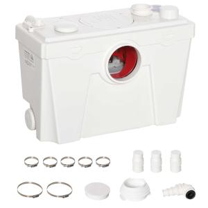HOMCOM Bomba Trituradora Sanitaria de Agua Residual con 400W y 4 Entradas para Baño Cocina y Lavabo 40x17x28 cm Blanco