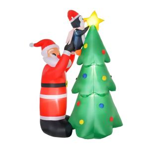 HOMCOM Árbol de Navidad Inflable 184 cm con Luces LED Decoración Navideña Hinchable con Papá Noel y Pingüino para Fiestas Interiores y Exteriores 123x80x184 cm Multicolor