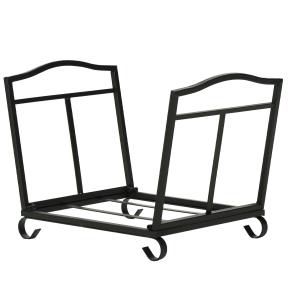 Outsunny Estante para Leña Plegable Leñero Interior y Exterior Metálico con Rejilla y Base Elevada Carga Máx. 50 kg 48x34x37 cm Negro