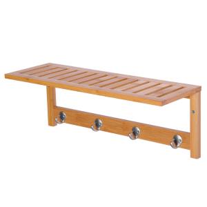 HOMCOM Colgador de Ropa Perchero de Pared de Bambú Estante Toallero de Pared 4 Ganchos para Entrada Salón Baño Pasillo Dormitorio 50x17x20cm Carga 5kg