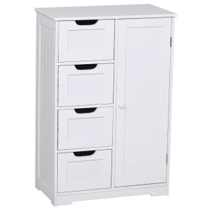 kleankin armarios de madera para Baño o Entrada Mueble Organizador Armario Moderno de Madera 1 Puertas y 4 Cajones Color Blanco 56x30x83cm