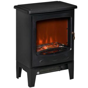 HOMCOM Chimenea eléctrica Portátil de 900/1800W con Efecto de Llama Termostato Ajustable y Protección Sobrecalentamiento hasta 20 m² 39x26x54,8 cm Negro