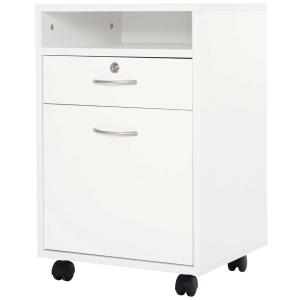 HOMCOM Cajonera para oficina con 4 ruedas cajón con cerradura estante y armario 40x35x60cm Máximo 25kg