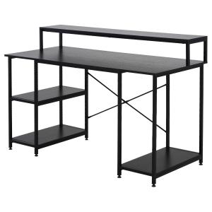 HOMCOM Mesa para Computadora Escritorio de Oficina con 3 Estantes Tabla Superior Patas con Almohadillas Ajustables Antideslizantes Metal 140x60x93 cm Negro