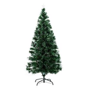 HOMCOM Árbol de Navidad 150cm Artificial Árboles con 180 Luces LED 7 Colores y Estrella Decorativa Brillante Árbol con Soporte Fibra Óptica