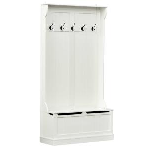 HOMCOM Perchero con Banco Conjunto de Pasillo Mueble Recibidor 5 Ganchos Espacio de Almacenaje 96x34x179.7cm Blanco