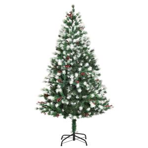 HOMCOM Árbol de Navidad Artificial 150 cm con 41 Bayas 554 Ramas PE Tridente PVC Base Plegable y Soporte Metálico Decoración Navideña para Interiores Verde