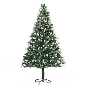 HOMCOM Árbol de Navidad Artificial 180 cm con 55 Bayas 836 Ramas PE Tridente PVC Base Plegable y Soporte Metálico Decoración Navideña para Interiores Verde