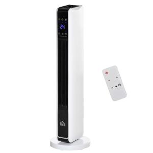HOMCOM Calefactor Cerámico de Torre 1000/2000W con Mando a Distancia Pantalla LED 3 Modos de Viento Termostato Temporizador y 65° Oscilación para 25 m² 21x21x73 cm Blanco