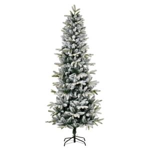 HOMCOM Árbol de Navidad 210 cm Nevado Artificial con 784 Puntas de Rama Ignífugas y Soporte de Acero Decoración Navideña para Interiores Ø70x210 cm Verde y Blanco