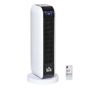 HOMCOM Calefactor Cerámico de Torre 2000W Portátil con Mando a Distancia 3 Modos de Viento Pantalla LED Temporizador y Sistema Antivuelco para 25 m² Ø18x44 cm Blanco y Negro