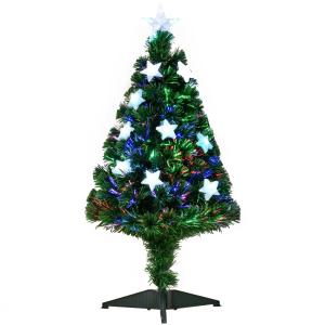 HOMCOM Árbol de Navidad 90cm Artificial Árbol de Pino Decoración Navideña con 12 LED de 3 Colores 90 Ramas Verde PVC