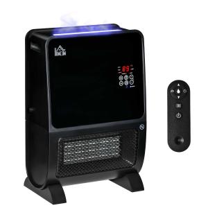 HOMCOM Calefactor Cerámico 2000W con Humidificador Mando a Distancia y Termostato Negro