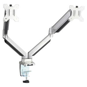 Vinsetto Soporte Monitor Doble para Pantallas LED LCD de 13-32 Pulgadas VESA 75/100 mm con Brazo Ajustable y Giratorio 360° de Aluminio 2 Opciones de Montaje 93x11x47 cm Plata