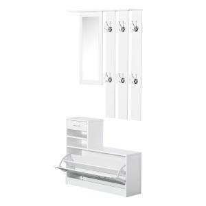 HOMCOM Conjunto de Muebles de Entrada Recibidor Pasillo Set de 3 Piezas Perchero Espejo Zapatero con Cajón 90x22x116cm Madera Blanco