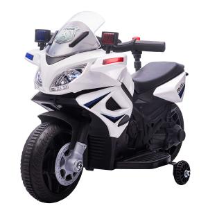 HOMCOM Moto Eléctrica Infantil de Policía Batería 6V Recargable para Niños de +18 Meses con Faros Bocina y Ruedas de Equilibrio Velocidad Máx. de 3 km/h 69x39x43 cm Multicolor