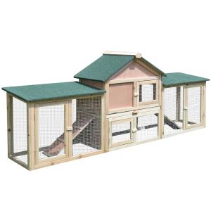 PawHut Conejera de Exterior Jaula para Conejos Gran Espacio de Actividades con Bandeja Extraíble Incorporada Buena Ventilación del Aire Duradero Madera 210x45.5x84.5 cm Verde