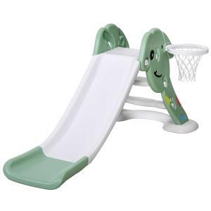 HOMCOM Tobogán Infantil de Jardín con Canasta de Baloncesto para Niños de +2 Años Juguete Interior y Exterior Carga 25 kg 160x35x68 cm Verde