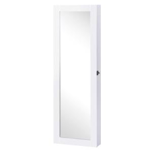 HOMCOM Espejo Joyero de Pared Armario para Joyas Guardajoyas 37x9.5x112cm MDF Blanco