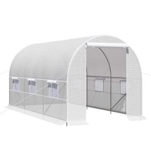 Outsunny Invernadero de Túnel 400x200x200 cm Invernadero de Jardín con Puerta Enrollable y 6 Ventanas Cubierta PE 140 g/m² Marco de Metal para Cultivo Plantas Verduras Blanco