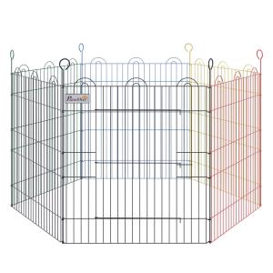 PawHut Parque de Juegos para Mascotas Jaula Plegable para Perros de 6 Paneles para Jardín Patio Interior y Exterior Ø120x66 cm Multicolor