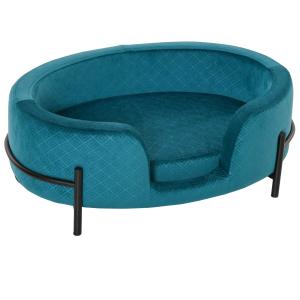 PawHut Sofá Cama para Mascotas Perros Pequeños Gatos con Cojín Acolchado Desmontable Base de Metal Bordes Elevados 64x40x24 cm Turquesa