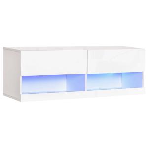 HOMCOM Mueble de TV de Pared Mueble Colgante con luces LED con Mando a Distancia 120x35x40,5 cm Carga 30 kg para Sala de Estar Dormitorio Blanco