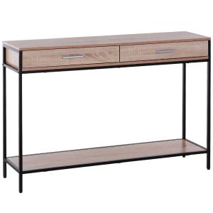 HOMCOM Consola Recibidor Estrecha Mesa Auxiliar Estrecha para Puerta de Entrada 120x30x81.5 cm Estilo Industrial Imitación Roble