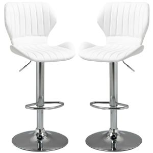 HOMCOM Juego de 2 Taburetes de Bar Regulable en Altura y Giratorio Taburetes Altos de Cuero Sintético con Respaldo y Estructura de Metal 47x51,5x91,5-113,5 cm Blanco
