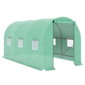 Outsunny Invernadero de Túnel 400x200x200 cm Invernadero de Jardín con Puerta Enrollable y 6 Ventanas Cubierta PE 140 g/m² Marco de Metal para Cultivo Plantas Verduras Verde
