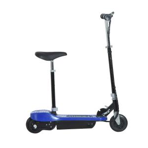 HOMCOM Patinete Eléctrico para Niño Scooter Plegable Azul Plegable Batería 120W Manillar Asiento Ajustable Freno Pie de Apoyo para Adolescentes