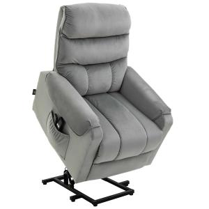 HOMCOM Sillón de Masaje Relax Sillón Levantapersonas con Reclinación Eléctrica hasta 135° Control Remoto y 8 Zonas de Masaje Tapizado en Terciopelo y Acolchado 79x97x103 cm Gris