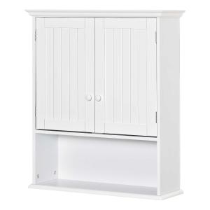 kleankin Armario Baño de Pared con 2 Puertas Estante Interior Ajustable y Compartimento Abierto Mueble Auxiliar Suspendido Multiusos para Cocina 60x20x70,5 cm Blanco